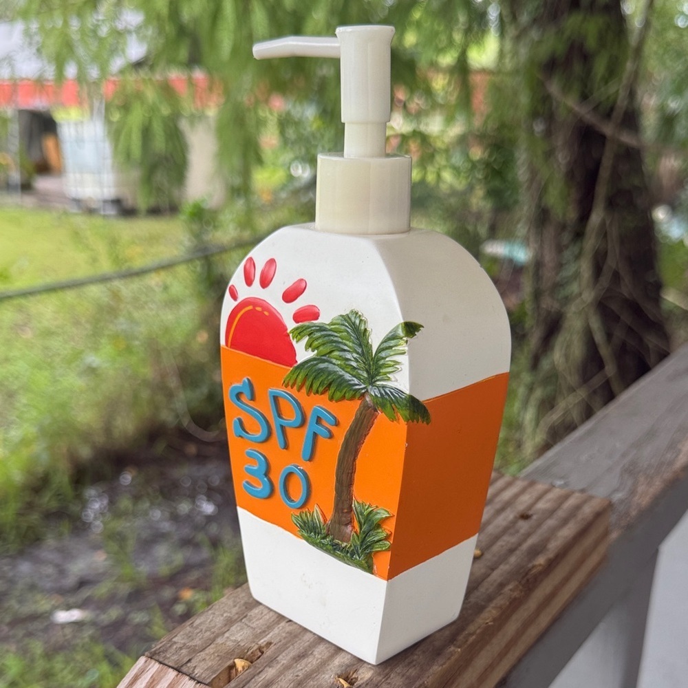 SPF 30 Suncare Lotion Decorative Dispenser with Pump - Orange & White - Picture 7 of 11
